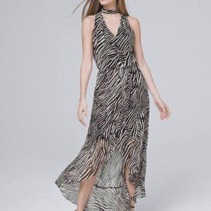 NWOT White House Black Market Sleeveless Hi-Low Maxi, Black & Ecru Abstract